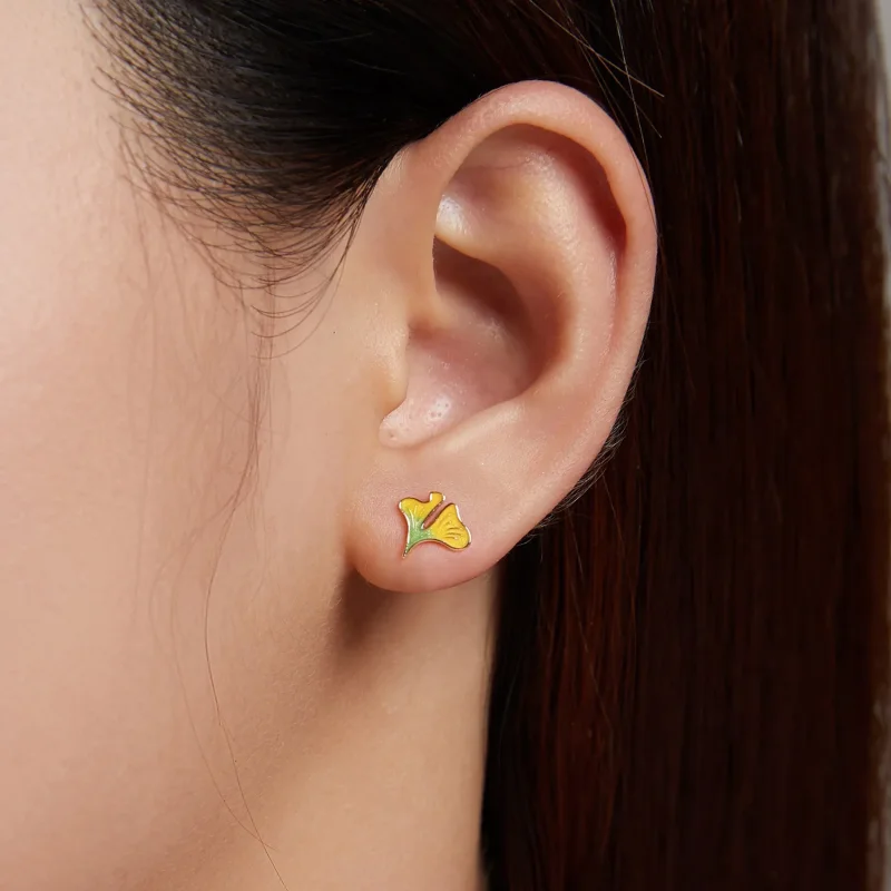 (imagine pentru) Stil Pandora de toamnă - Cercei cu stud Ginkgo Biloba - SCE1247 - Vizualizare 3