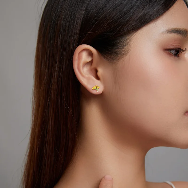 (imagine pentru) Stil Pandora de toamnă - Cercei cu stud Ginkgo Biloba - SCE1247 - Vizualizare 5