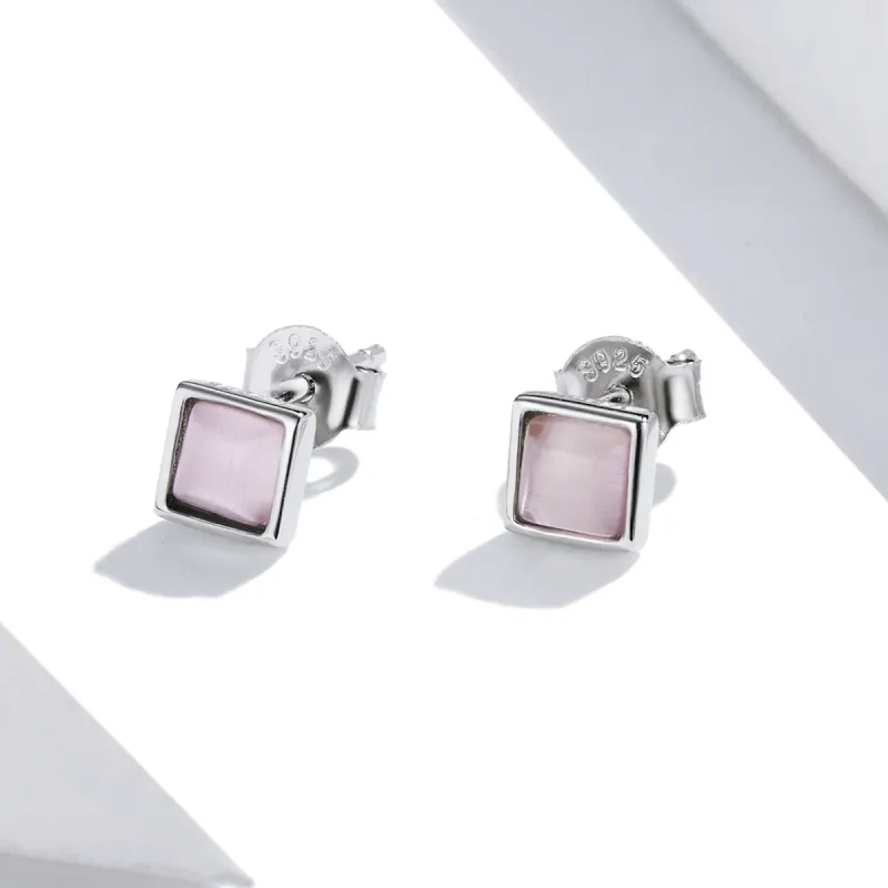 (imagine pentru) Stilul Pandora Geometrie Simplă - Cercei de Stud cu ochi de pisică roz - SCE1269 - Vizualizare 2