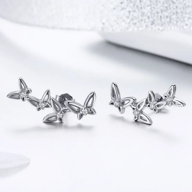 (imagine pentru) Stud Earrings - BSE056 - Elegant Butterfly Dance - Stil Pandora - Vizualizare 4