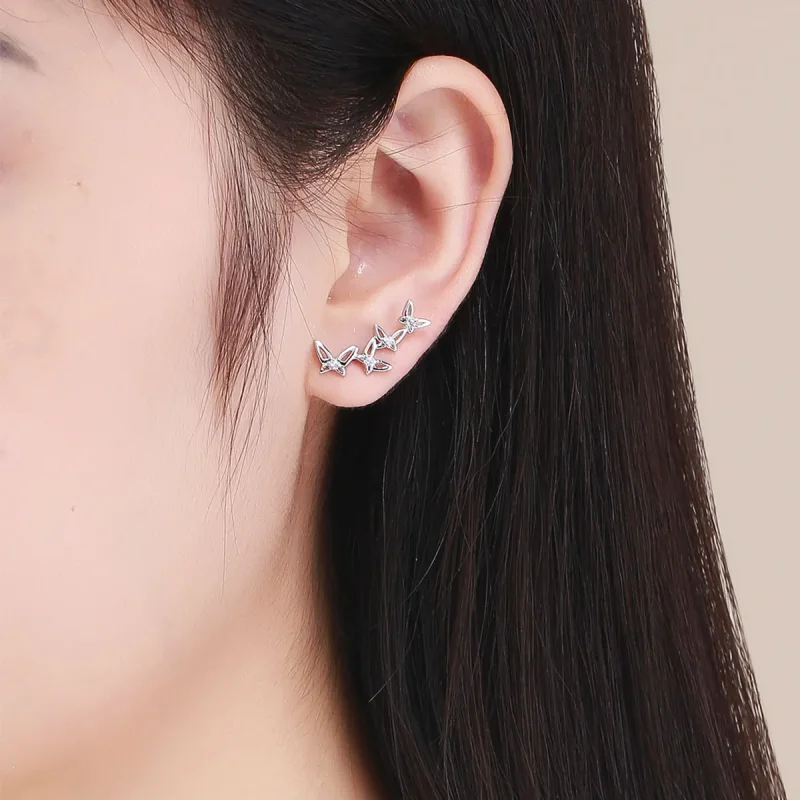 (imagine pentru) Stud Earrings - BSE056 - Elegant Butterfly Dance - Stil Pandora - Vizualizare 5