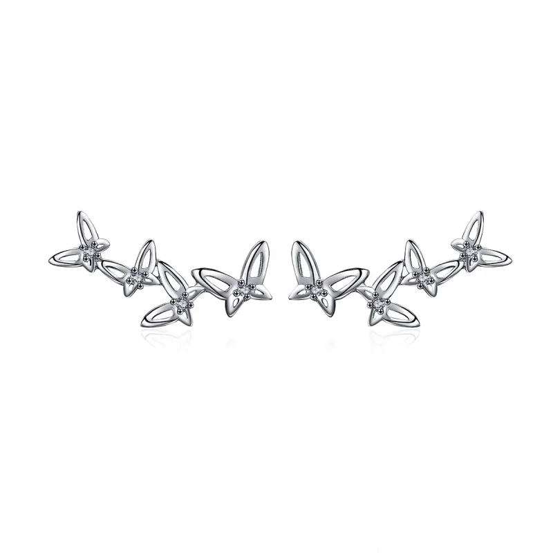 (imagine pentru) Stud Earrings - BSE056 - Elegant Butterfly Dance - Stil Pandora