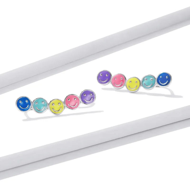 (imagine pentru) Stud Earrings cu chipuri zâmbitoare colorate în stilul Pandora - BSE553 - Vizualizare 2