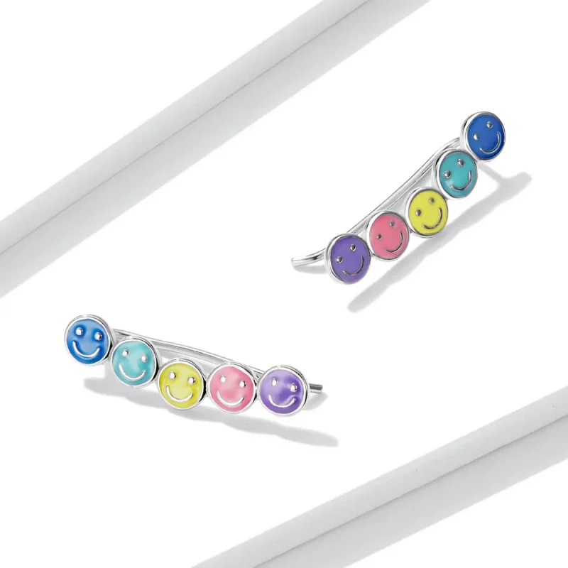 (imagine pentru) Stud Earrings cu chipuri zâmbitoare colorate în stilul Pandora - BSE553 - Vizualizare 4