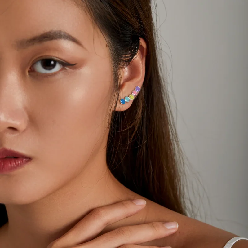 (imagine pentru) Stud Earrings cu chipuri zâmbitoare colorate în stilul Pandora - BSE553 - Vizualizare 6