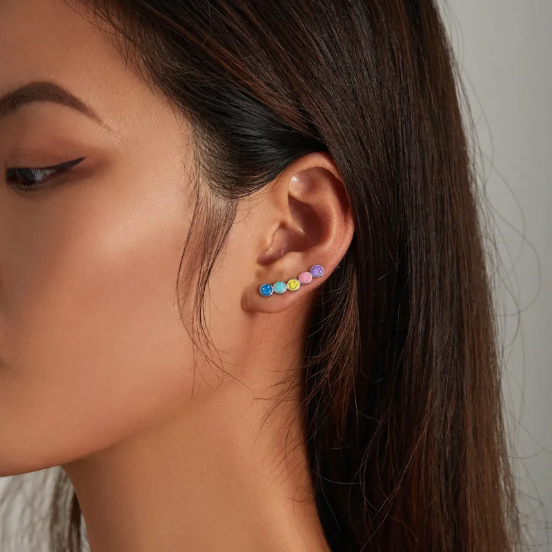 (imagine pentru) Stud Earrings cu chipuri zâmbitoare colorate în stilul Pandora - BSE553 - Vizualizare 7
