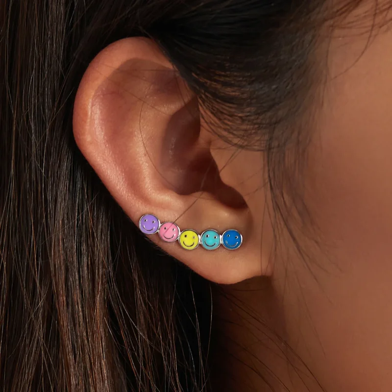 (imagine pentru) Stud Earrings cu chipuri zâmbitoare colorate în stilul Pandora - BSE553 - Vizualizare 8