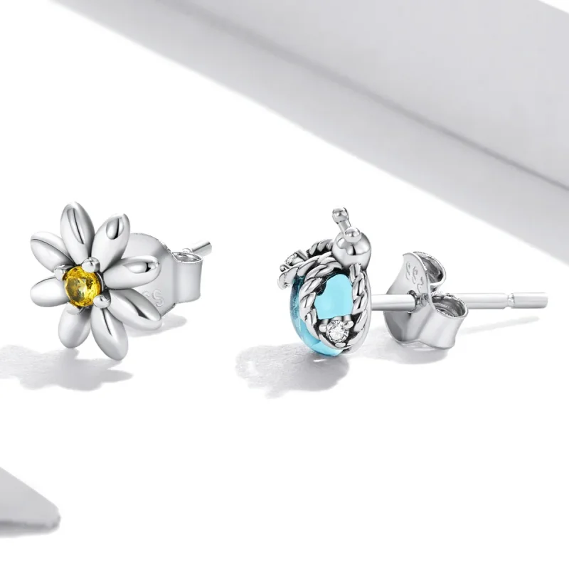 (imagine pentru) Stud earrings cu flori de mac și buburuză stil Pandora - SCE1364 - Vizualizare 2