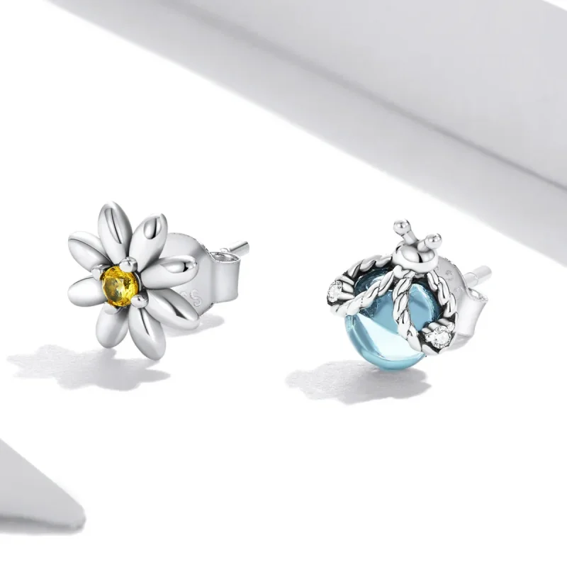 (imagine pentru) Stud earrings cu flori de mac și buburuză stil Pandora - SCE1364 - Vizualizare 4