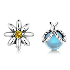 (imagine pentru) Stud earrings cu flori de mac și buburuză stil Pandora - SCE1364