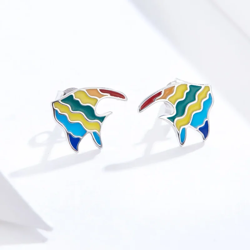 (imagine pentru) Stud earrings în stilul Pandora cu peștișor în culorile curcubeului - SCE824 - Vizualizare 2