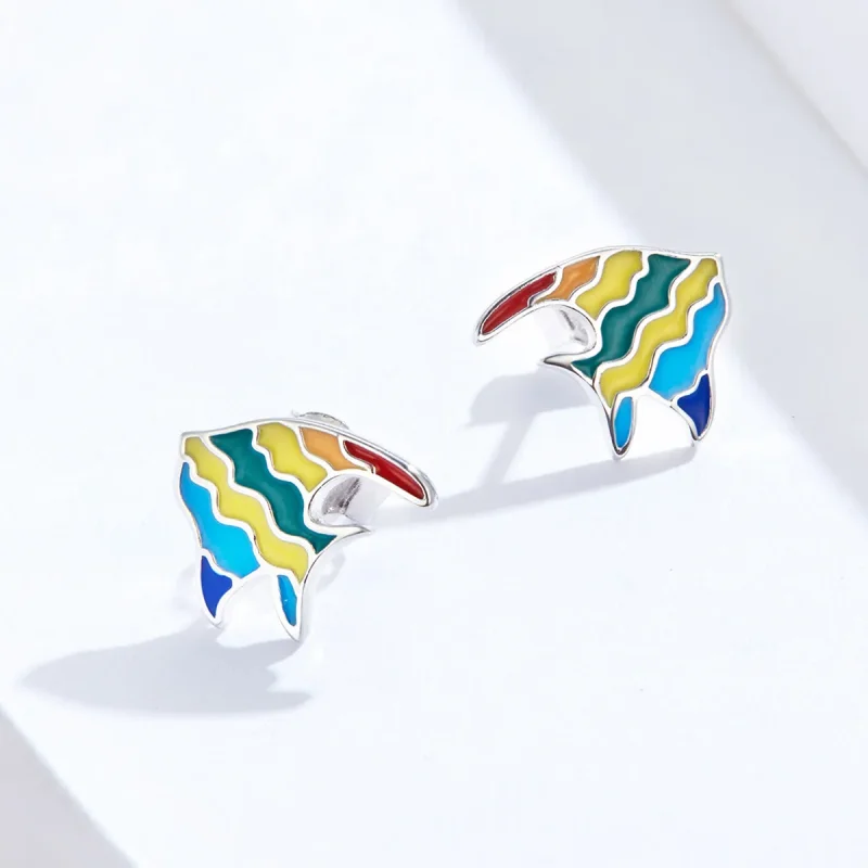 (imagine pentru) Stud earrings în stilul Pandora cu peștișor în culorile curcubeului - SCE824 - Vizualizare 4