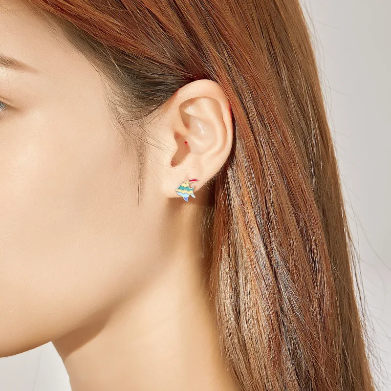 (imagine pentru) Stud earrings în stilul Pandora cu peștișor în culorile curcubeului - SCE824 - Vizualizare 6