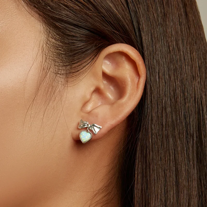 (imagine pentru) Stud Earrings - SCE1374 în stilul Pandora cu inimă din opal și arc - Vizualizare 7