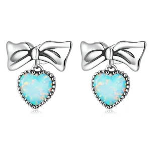 (imagine pentru) Stud Earrings - SCE1374 în stilul Pandora cu inimă din opal și arc