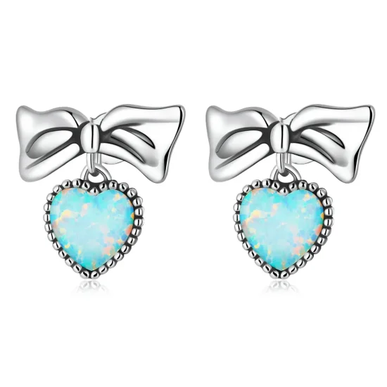 (imagine pentru) Stud Earrings - SCE1374 în stilul Pandora cu inimă din opal și arc