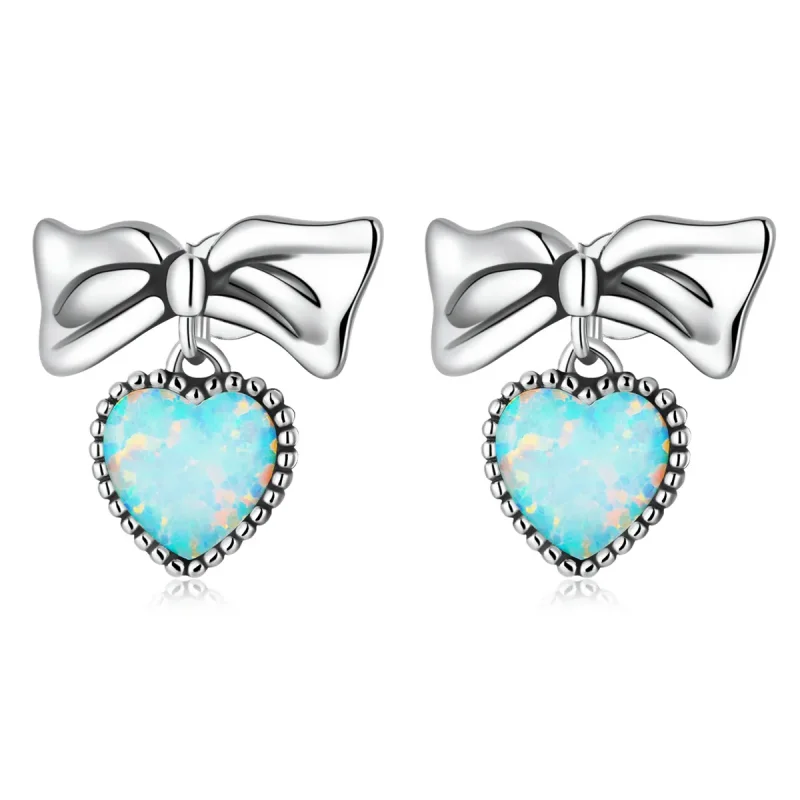 (imagine pentru) Stud Earrings - SCE1374 în stilul Pandora cu inimă din opal și arc