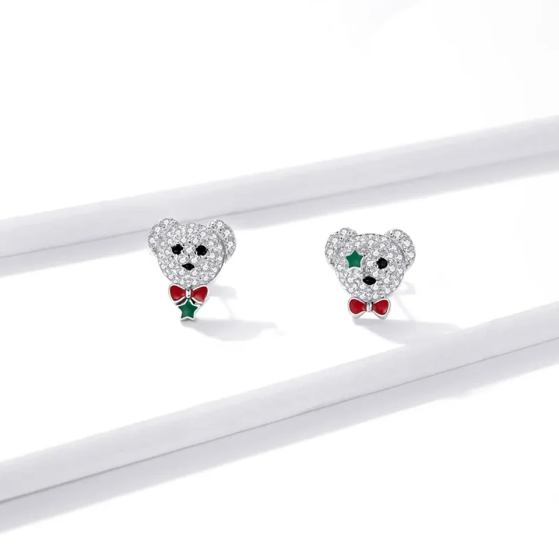 (imagine pentru) Stud Earrings stil Pandora cu ursuleț jucăuș - BSE437 - Vizualizare 2