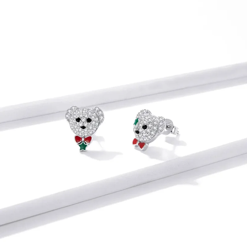 (imagine pentru) Stud Earrings stil Pandora cu ursuleț jucăuș - BSE437 - Vizualizare 3