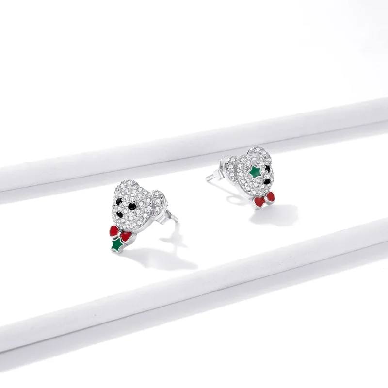 (imagine pentru) Stud Earrings stil Pandora cu ursuleț jucăuș - BSE437 - Vizualizare 4