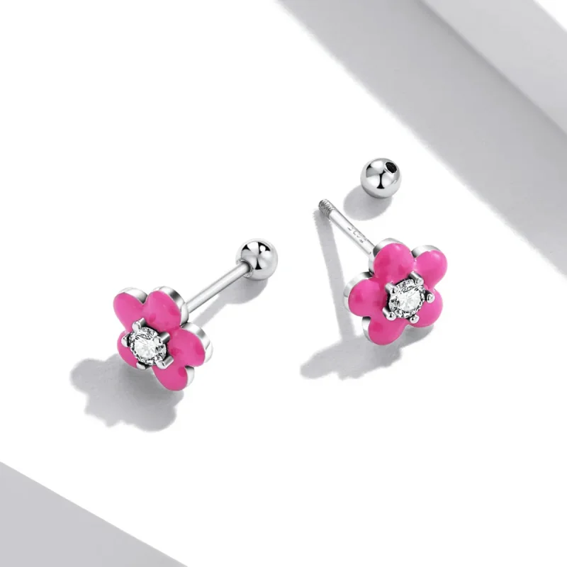 (imagine pentru) Studuri de tip Pandora cu flori roz fluorescente - SCE1353 - Vizualizare 3