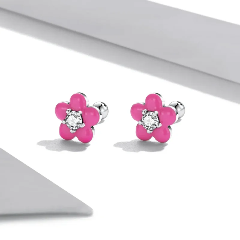 (imagine pentru) Studuri de tip Pandora cu flori roz fluorescente - SCE1353 - Vizualizare 4