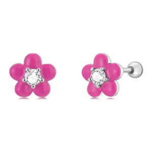 (imagine pentru) Studuri de tip Pandora cu flori roz fluorescente - SCE1353