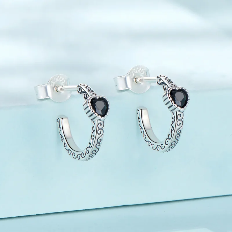 (imagine pentru) Studuri vintage cu zirconiu negru în stil Pandora - SCE1520 - Vizualizare 2