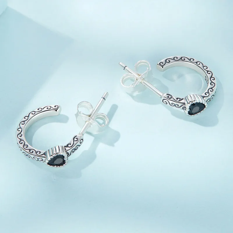 (imagine pentru) Studuri vintage cu zirconiu negru în stil Pandora - SCE1520 - Vizualizare 4