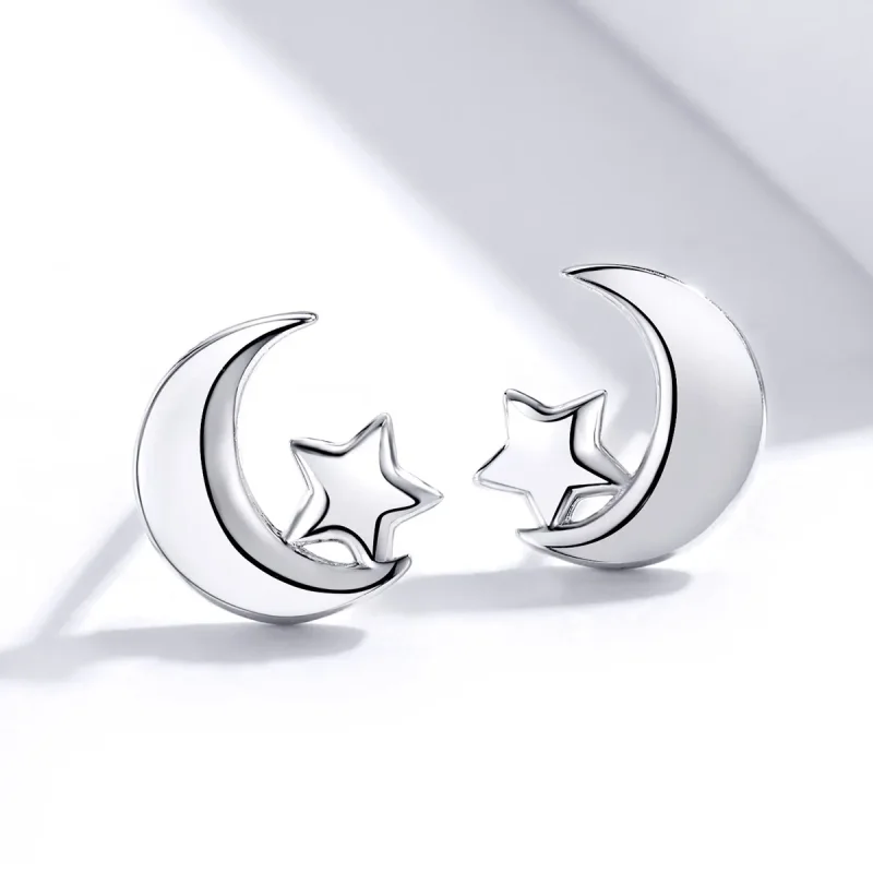 (imagine pentru) Studurile pentru urechi în stilul Pandora cu lună și stele - SCE726 - Vizualizare 3