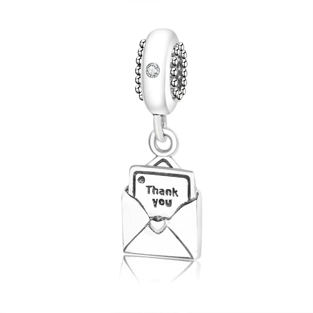 talisman pandantiv pandora vă mulțumesc card în scrisoare din argint