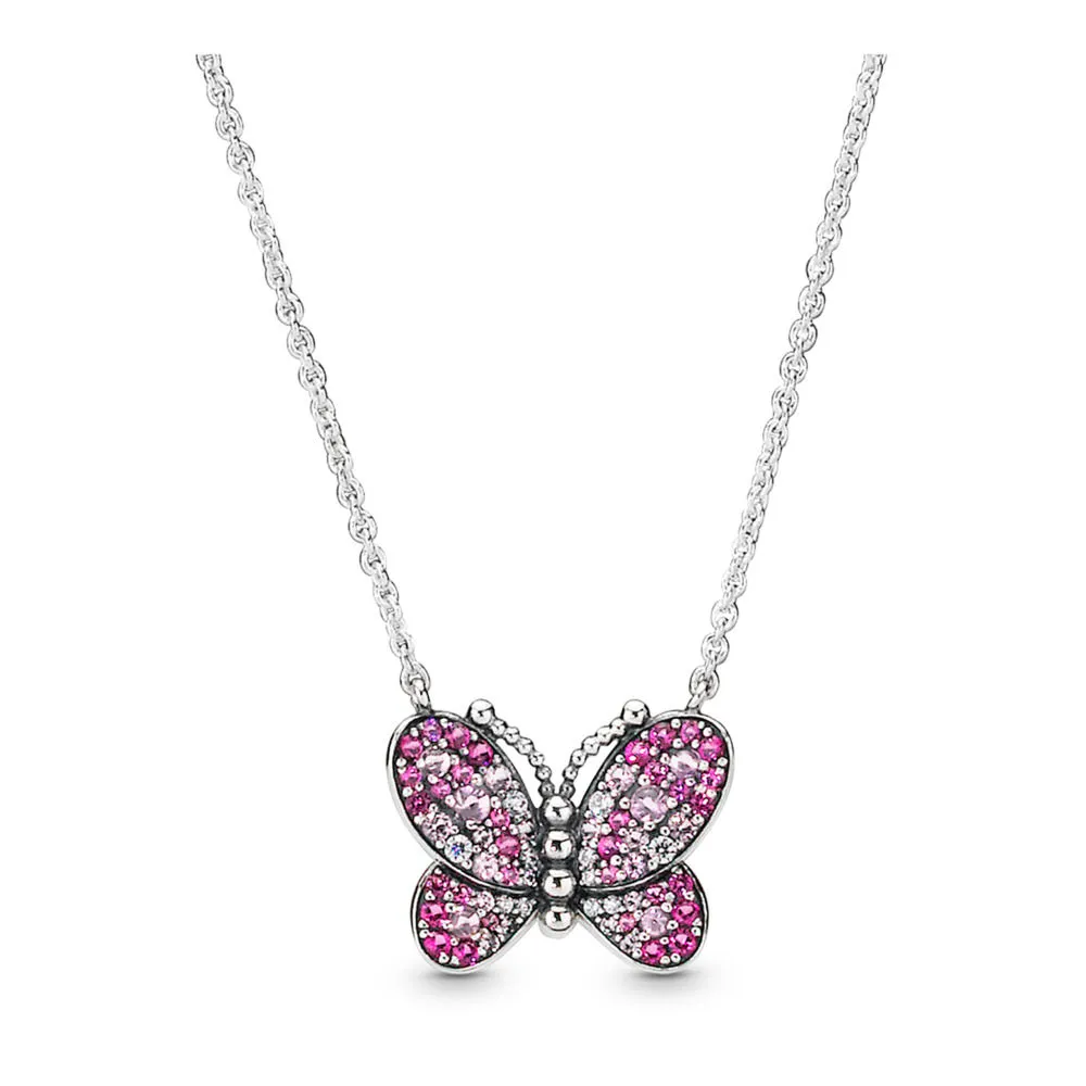 Colier PANDORA Fluturele roz strălucitoare