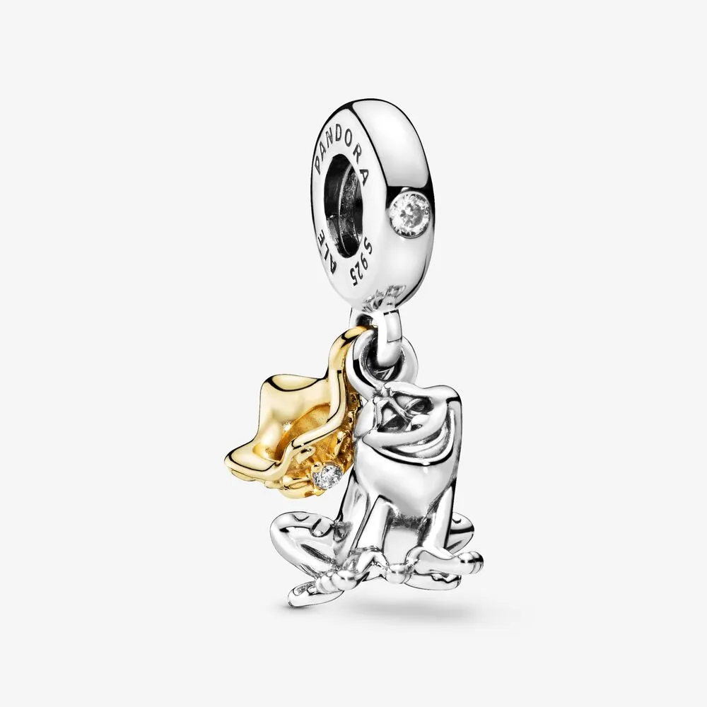 Talisman pandantiv Pandora Disney, Princess Tiana Frog Prince placat cu aur de 14 k - 768235CZ