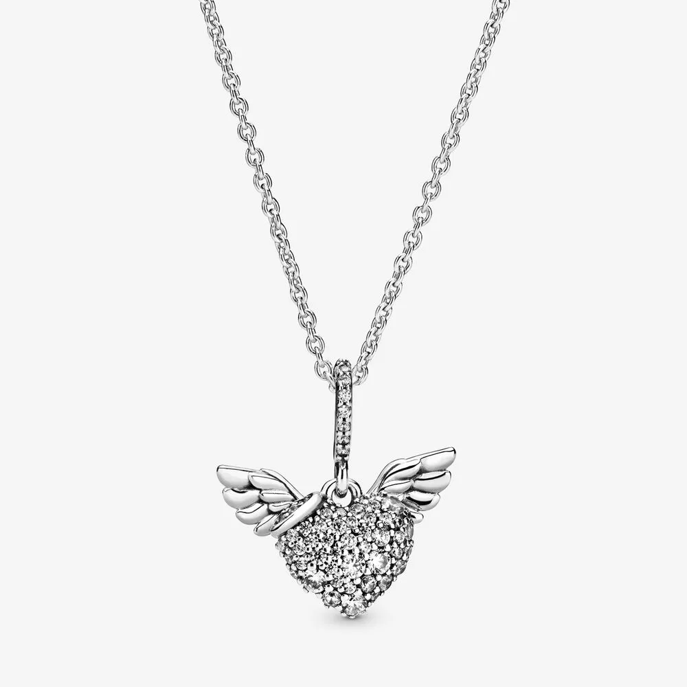 Colier PANDORA cu inimă pavé și aripi de înger - 398505C01-45
