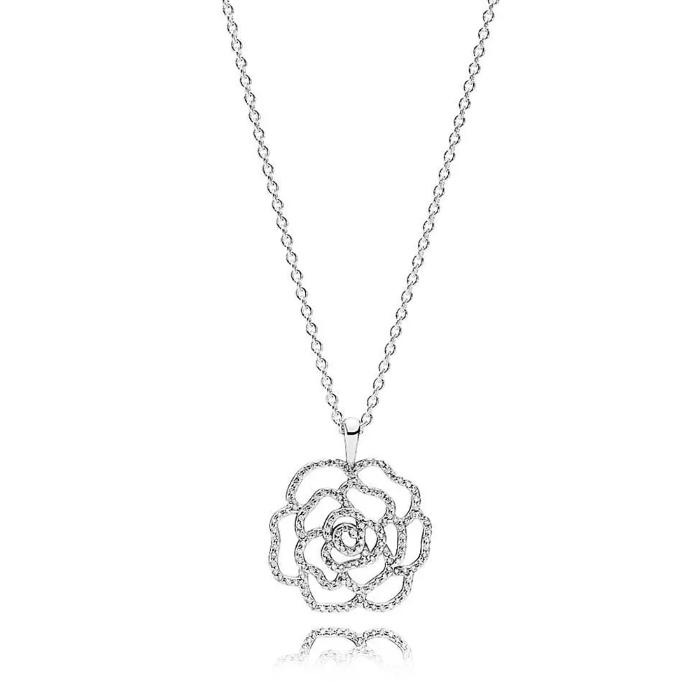 lănţişor cu pandantiv în formă de trandafir din argint 925 şi zirconiu cubic 390368cz90
