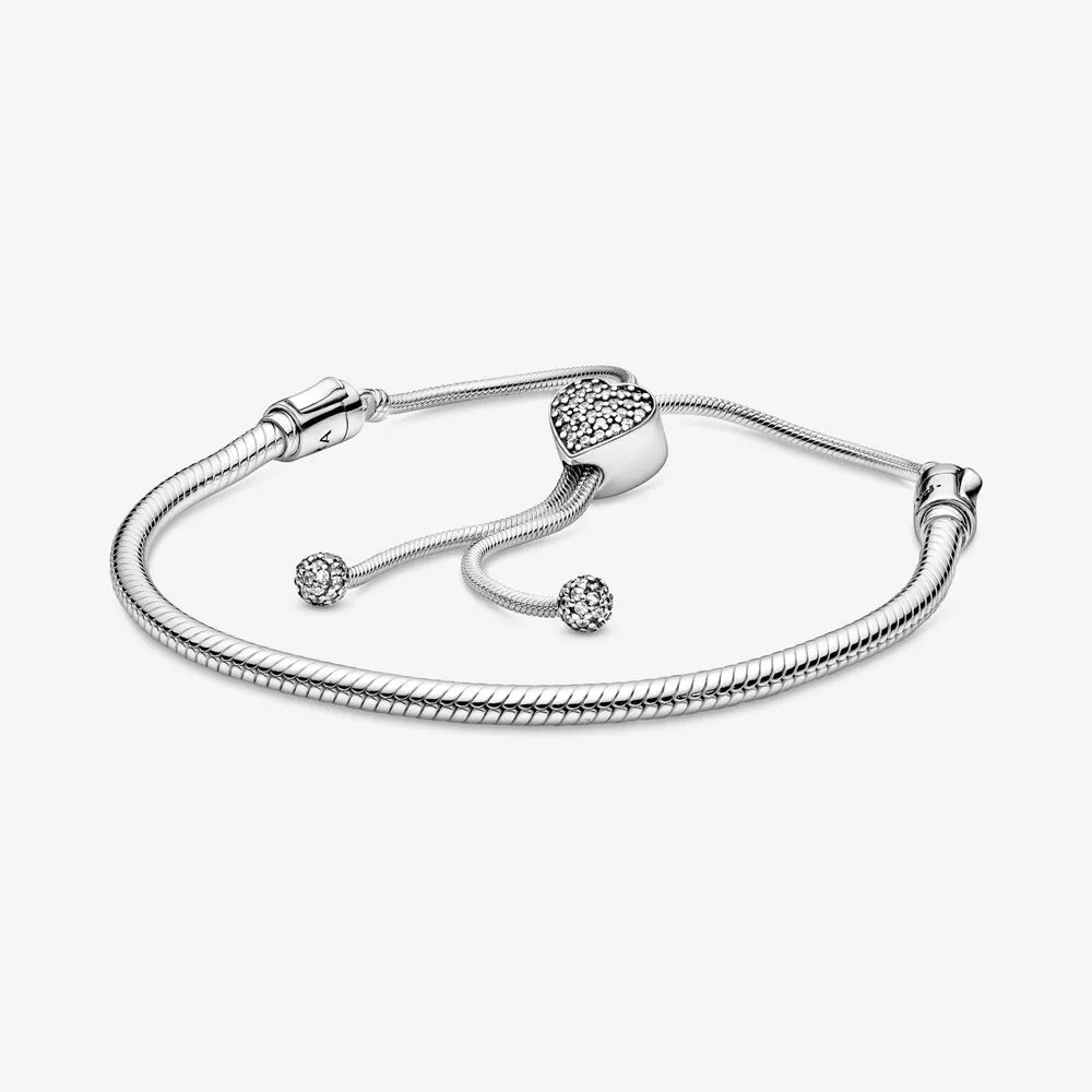 Brățară glisantă tip lanț clasic cu sistem de prindere în formă de inimă, cu țintuire tip pavé Pandora Moments - 598699C01