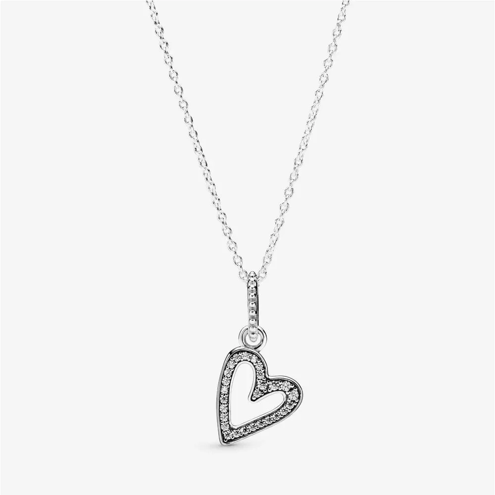 Colier Pandora cu Spumant Freehand Heart din argint - 398688C01
