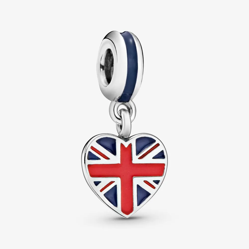 Pandantiv cu steagul Marii Britanii în formă de inimă, din argint 925 şi email albastru şi roşu - 791512ENMX