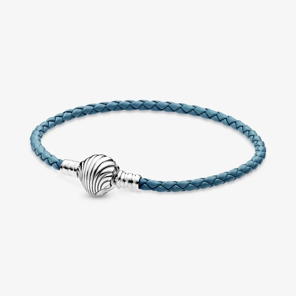 brăţară pandora moments scoică din piele în şir împletit turcoaz 598951c01s2