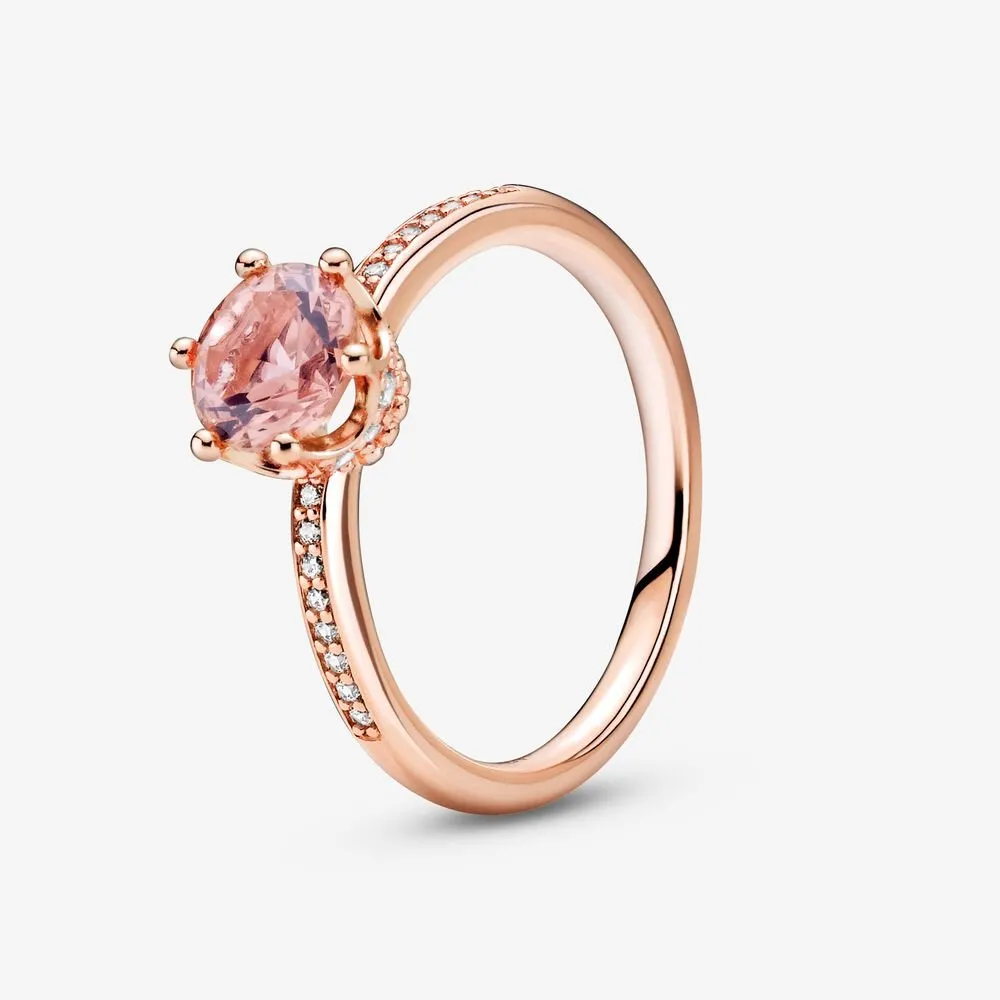 inel pandora solitaire cu coroană roz strălucitoare 188289c01