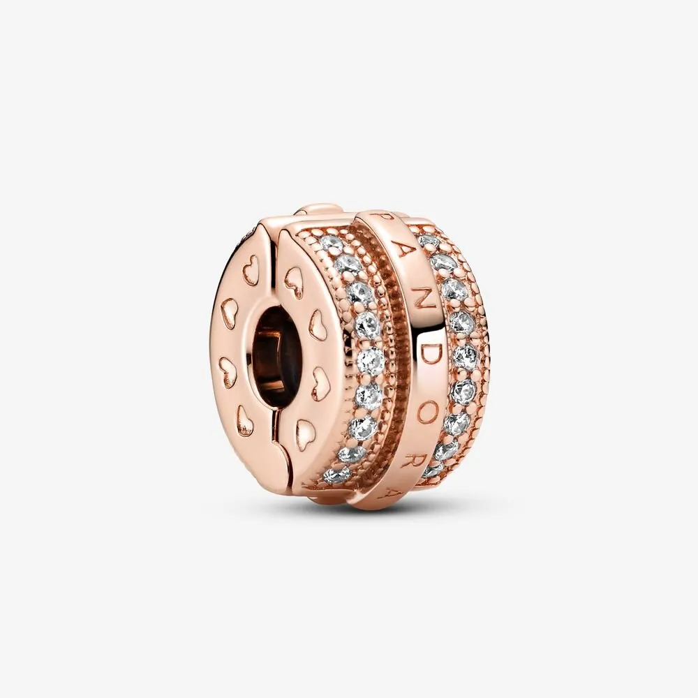 talisman pandora cu fixare rapidă cu logo și linii pavé strălucitoare 789042c01