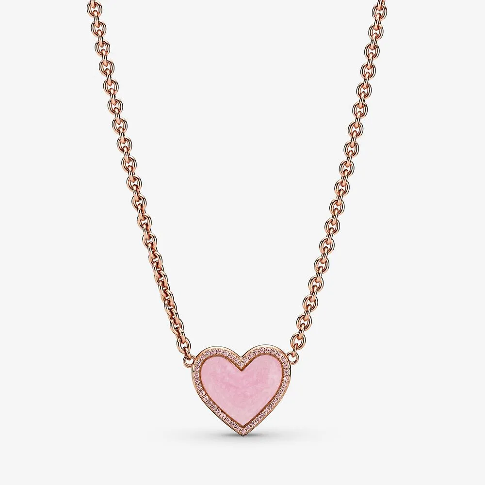 Colier Pandora cu Pink Swirl Heart din aur rose - 389279C01