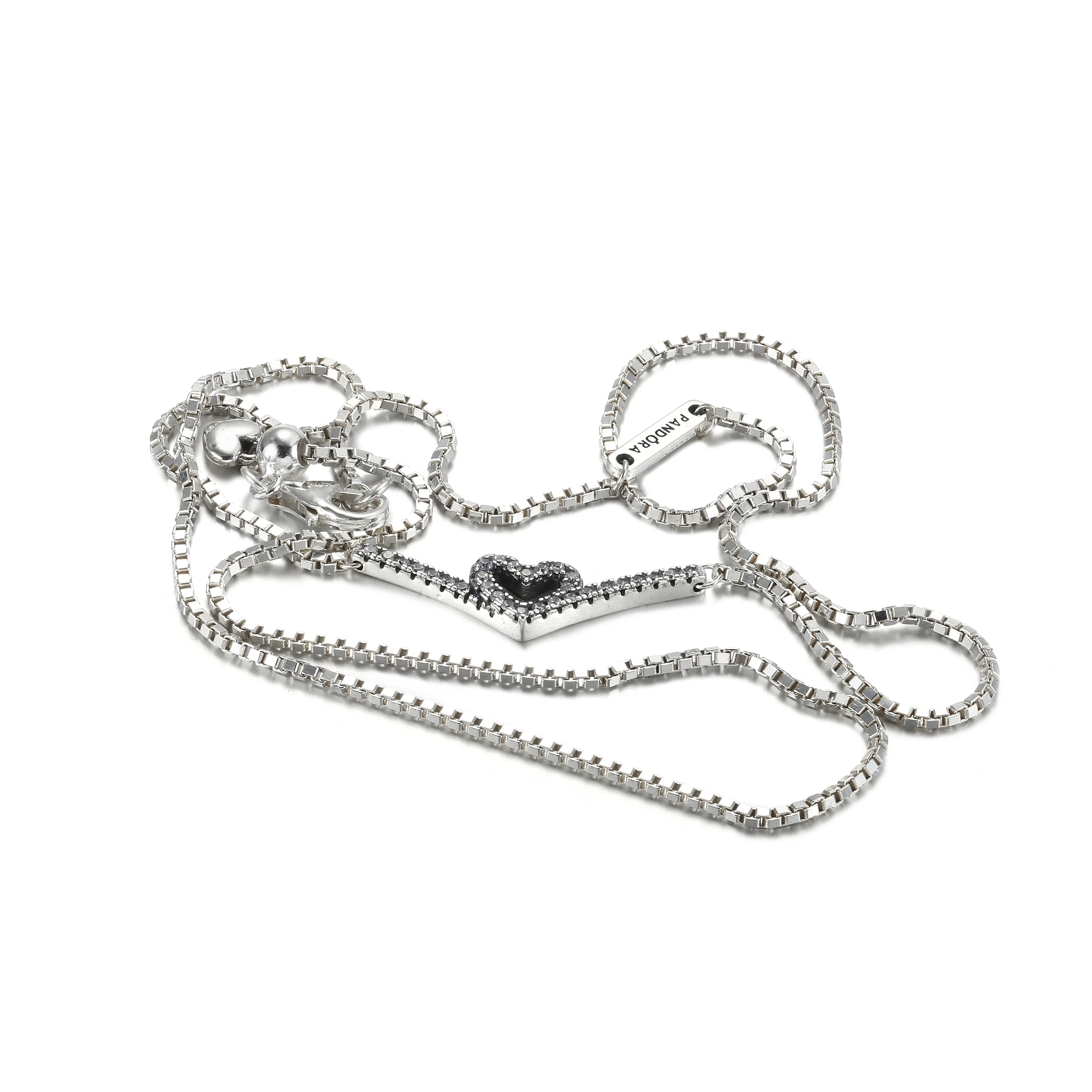 Colier Pandora cu Spumant Wishbone Heart din argint - 399273C01