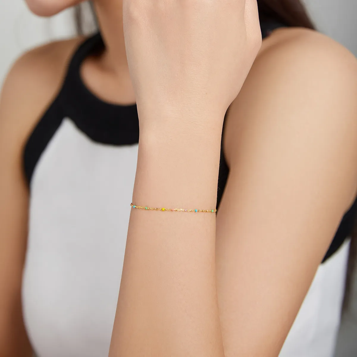 Brățară Tip Pandora cu Curcubeu placat cu aur de 14 k - SCB211