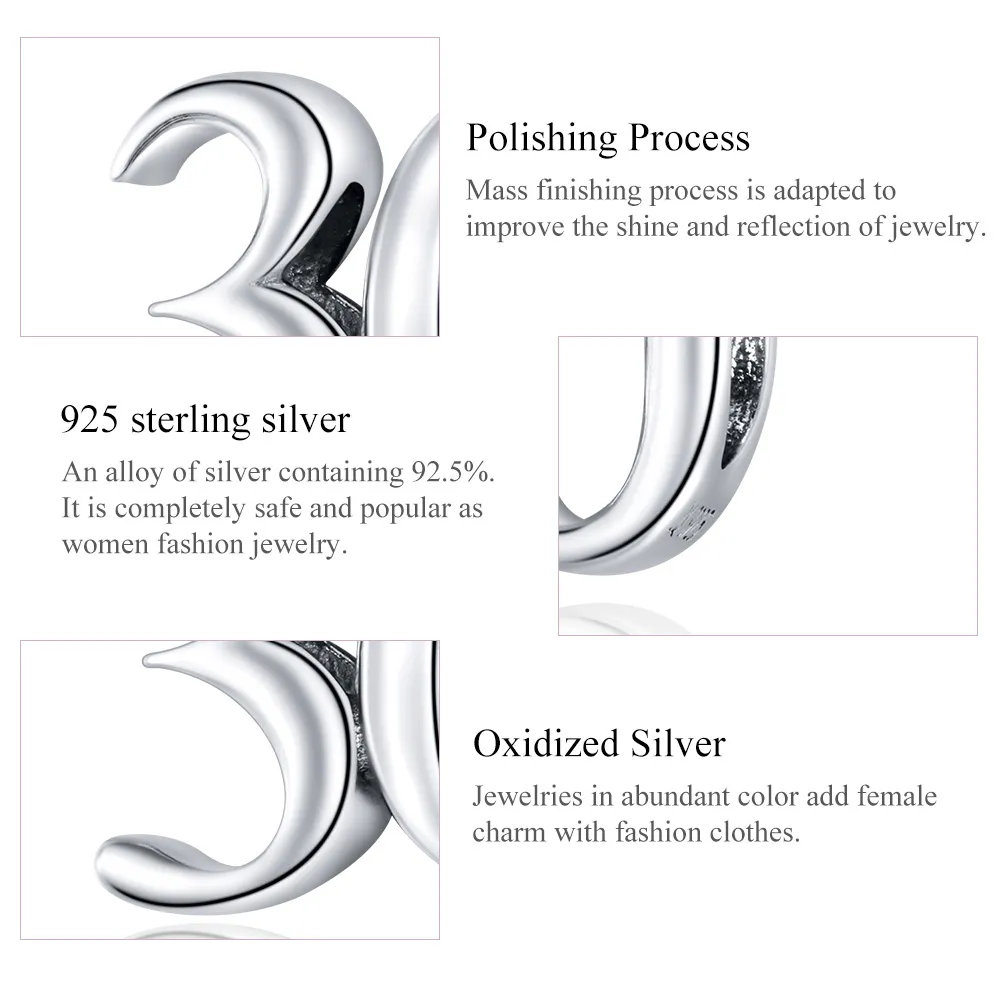 Talisman Tip Pandora 30 de ani din argint - SCC1622