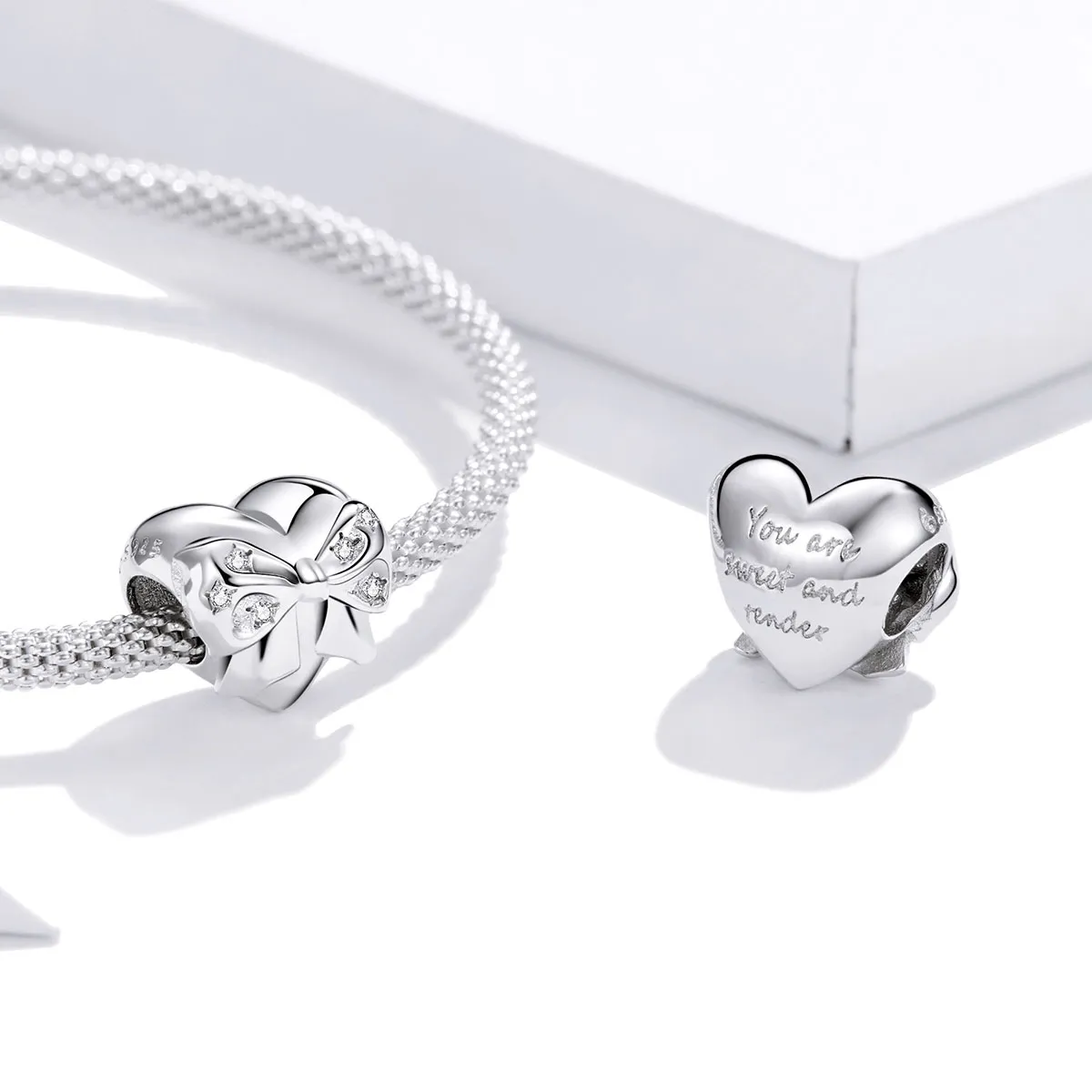 Talisman Tip Pandora Bow & Love Heart din argint - BSC381