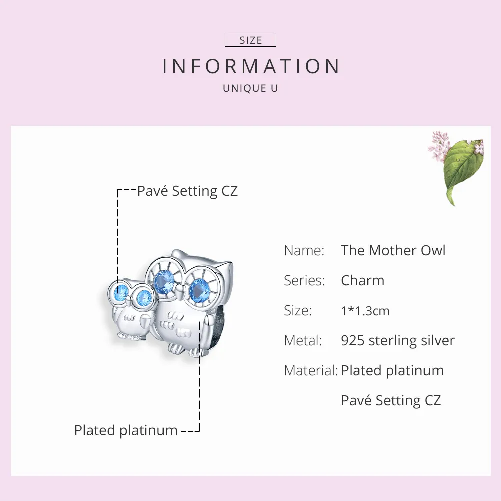 Talisman Tip Pandora Bufnita mamă și copil din argint - BSC238