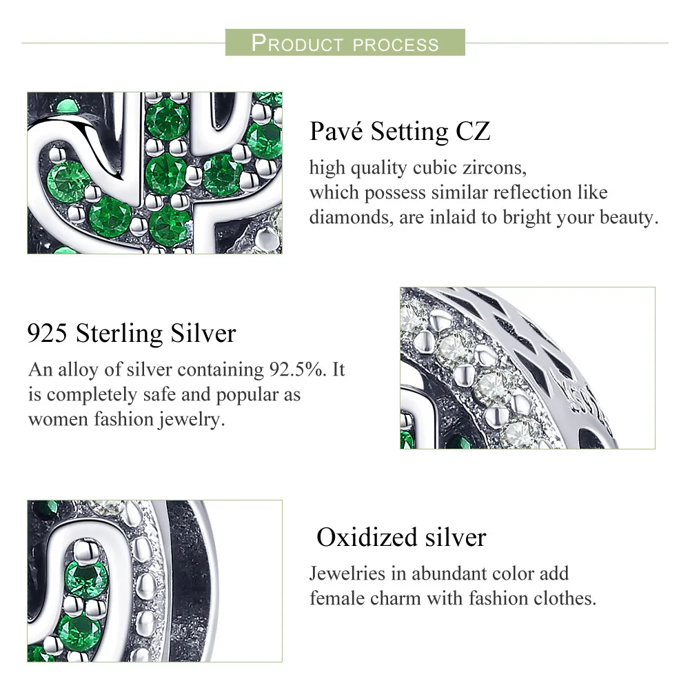 Talisman Tip Pandora Cactus verde vibrant din argint - SCC918