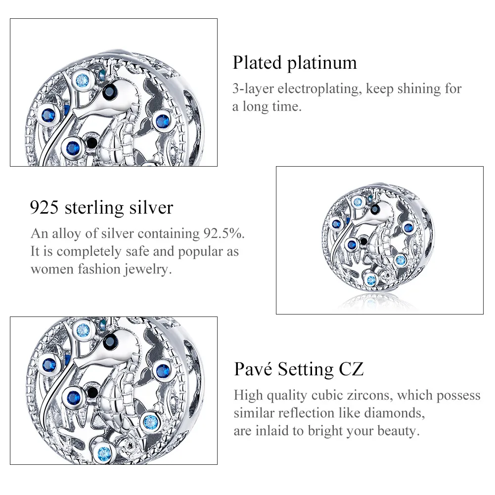 Talisman Tip Pandora Calul de mare pe îndelete din argint - BSC266