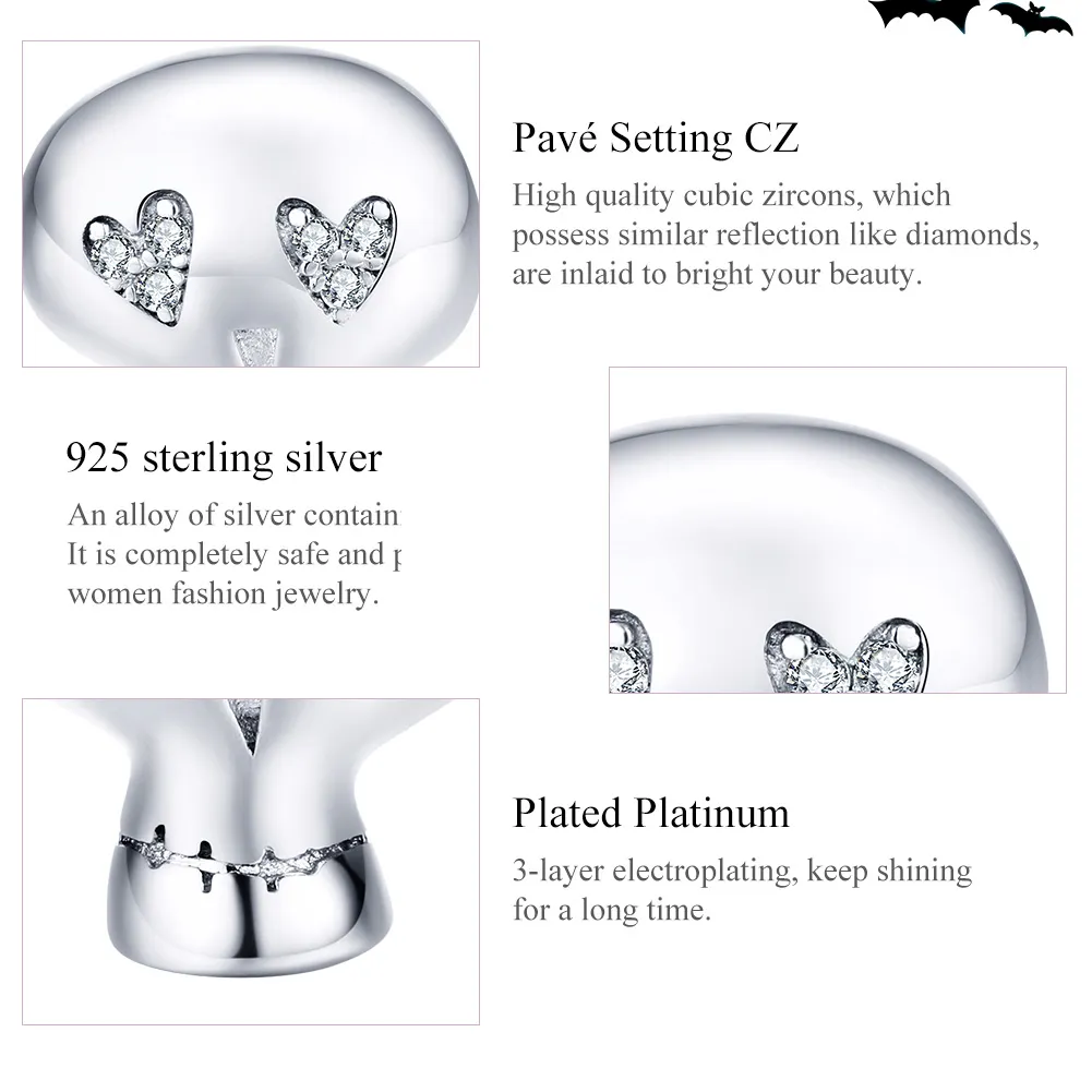 Talisman Tip Pandora Craniu de Halloween din argint - SCC1362
